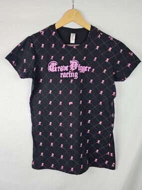 Grave Digger Racing Juniors Shirt Size XL Black Pink Skulls Short Sleeve T-Shirt